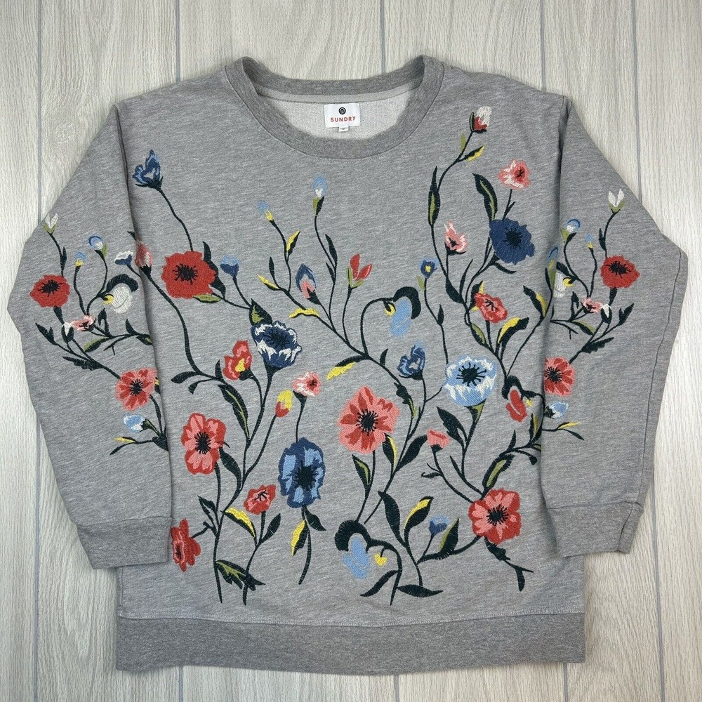 Anthropologie Sundry Floral Embroidered Crewneck Sweatshirt Womens Size 0